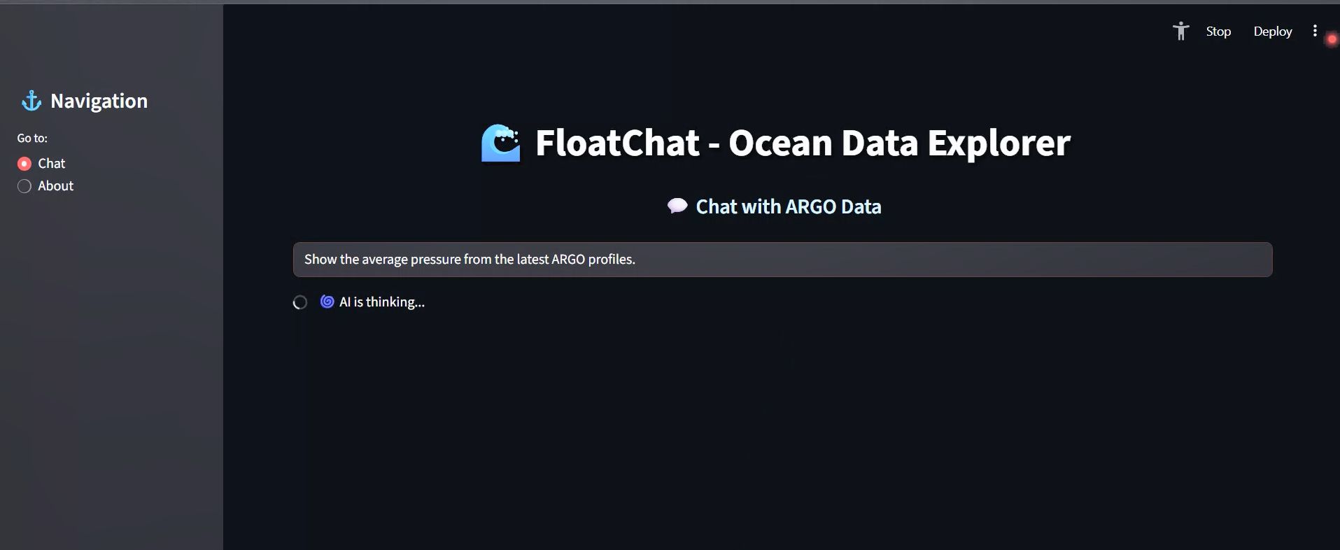 FloatChat-ARGO based AI Chatbot project screenshot